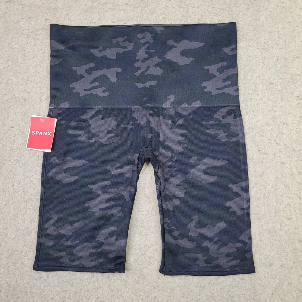 Spanx Lamn Bike Shorts Youth XL Very Black Camo Compression High Rise NWT